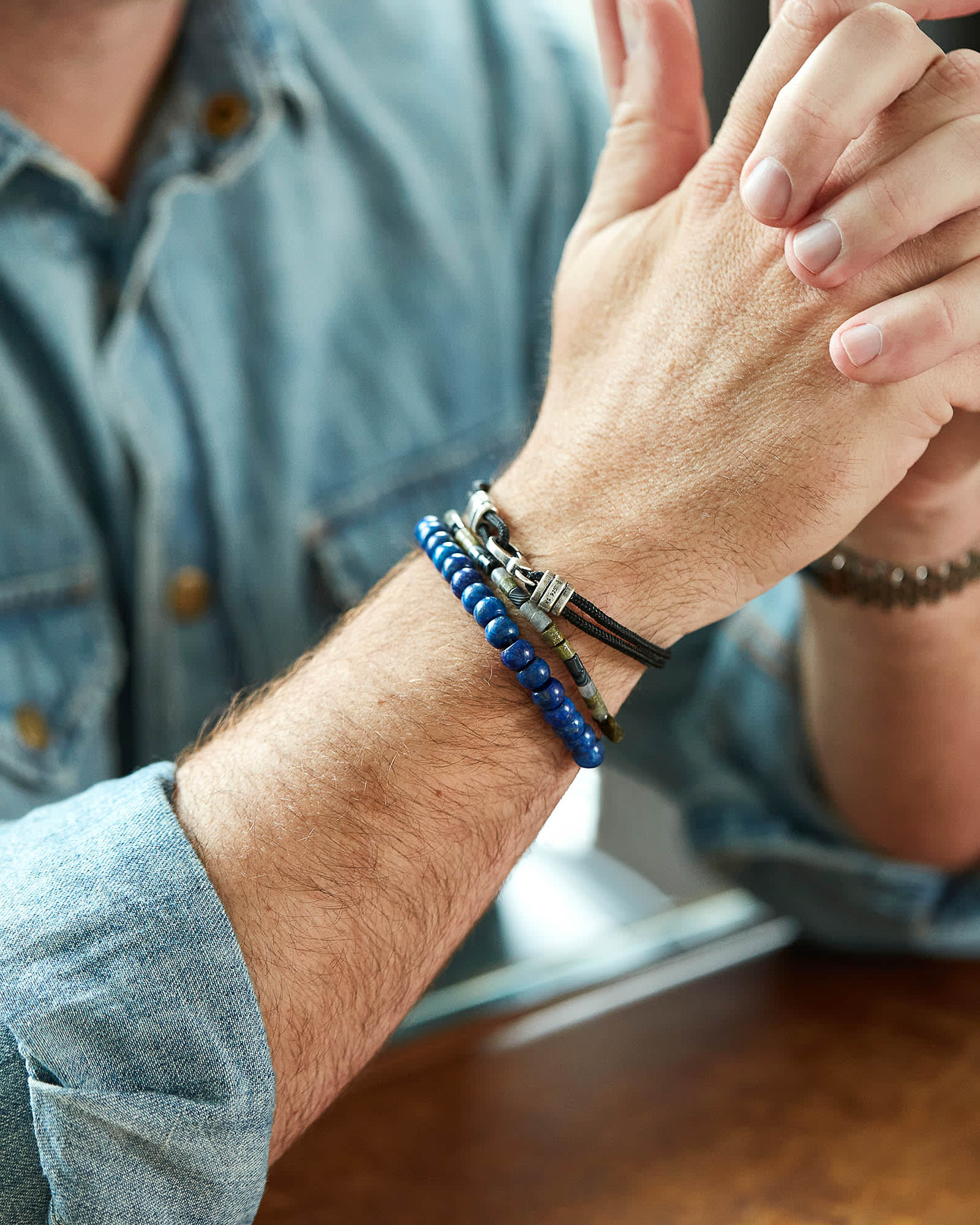 Kenneth Oxidized Sterling Silver Corded Bracelet Navy